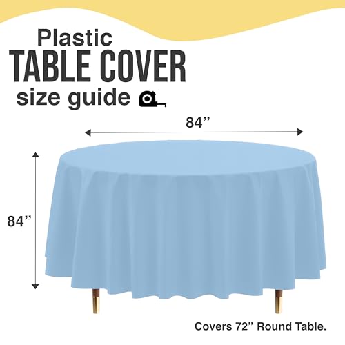 Image of Exquisite 66% Thicker Premium Light Blue Round Tablecloth 0.5 Mil 6 Pack Plastic Table Cloth Disposable 84 Inch Round Plastic Tablecloth Won't Tear Easily Like Cheap Thin Brands