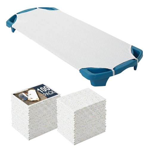 Image of Angeles Angels Rest ABC Fitted Cot Sheet with Elastic Straps, Standard Size, Cot Sheets for Daycare, Toddler Cot Sheets, ABC Print, Set of 100