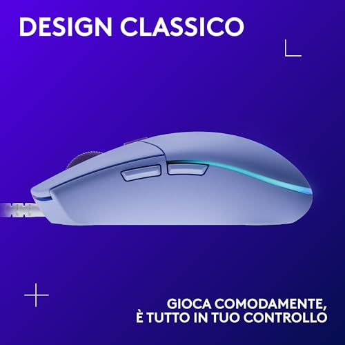 G203 LIGHTSYNC Mouse Gaming con Illuminazione RGB, Personalizzabile, 6 Pulsanti Programmabili, Sensore per Gaming, Tracciamento a 8000 DPI, Peso Ridotto - Lilla - Mouse gaming - Immagine 7