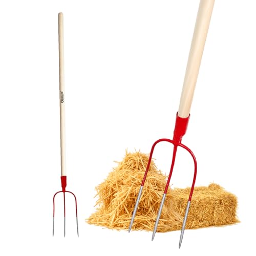 Crisalide® - Horca para heno de 3 dientes con mango de madera de haya 130 cm - Horca de acero forjado para heno, paja, malezas y trabajos agrícolas profesionales