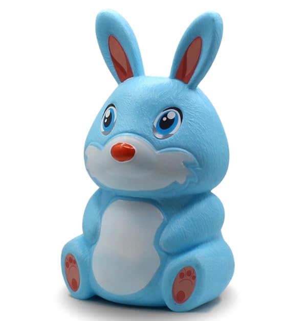 Neokiddo Toys Bunny Piggy Bank for Kids & Toddlers (Boys&Girls) Cute Rabbit-Shaped Money Bank for Toddlers | Plastic Coin Bank with Secure Lock & 2 Keys | Fun Money Saver Gift | Room Decor (Blue)