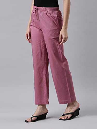 Image of GO COLORS Women Blue Stripe Cotton Wide Pants