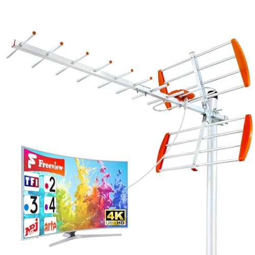 Antenne TV Extérieure 9 Éléments Yagi Râteau – Réception TNT HD/UHD 4K DVB-T/T2 – Antenne...
