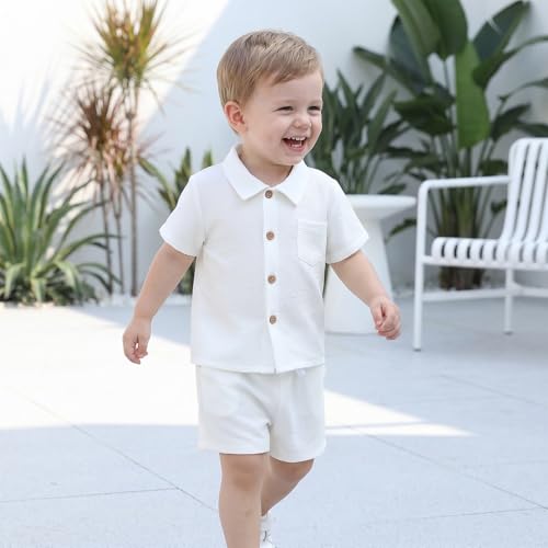 Image of Toddler Boy Clothes Summer Outfits Button Down Shirt Shorts Set 1-5T