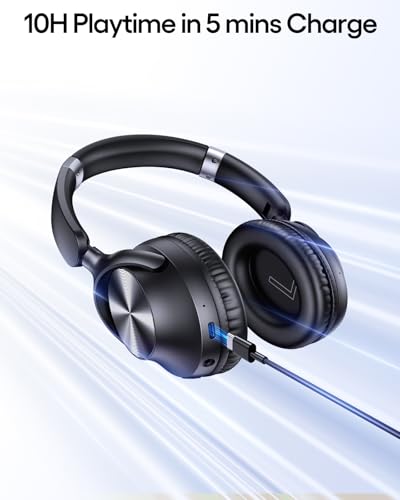 TAGRY Hybrid Active Noise Cancelling Bluetooth Headphones 100H Playtime Wireless Over Ear Headphone with Fast Charging Hi-Res Audio Headsets Comfort Earcups for Commute Travel Office Phone PC Black - Image 6