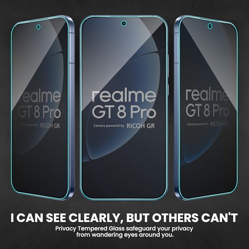 Image of ArmourPro Anti-Spy Privacy Tempered Glass for Realme GT 8 Pro - Anti Peeping Screen Protector, Edge to Edge Full Coverage, 9H Hardness, Easy Installation Kit | Pack of 2