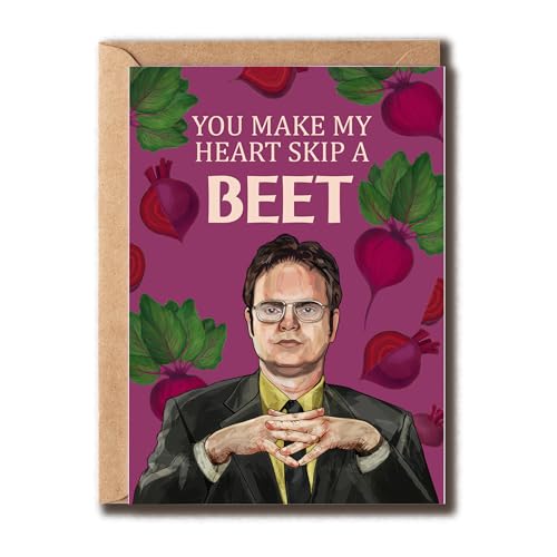 NHBDesigns You Make My Heart Skip A Beet - Dwight Valentine Greeting - Cute Veggie Pun Card - Romantic Love Quote Card - Cute Love For Partner