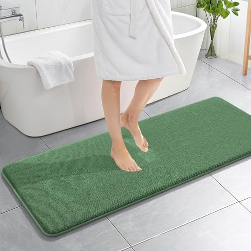 Image of OLANLY Thick Memory Foam Bathroom Runner Rugs 59x20, Extra Soft Absorbent Long Bath Mats, Quick Dry, Non-Slip, Machine Washable Mats for Bathroom, Tub and Shower, Home Decor Accessories, Olive Green