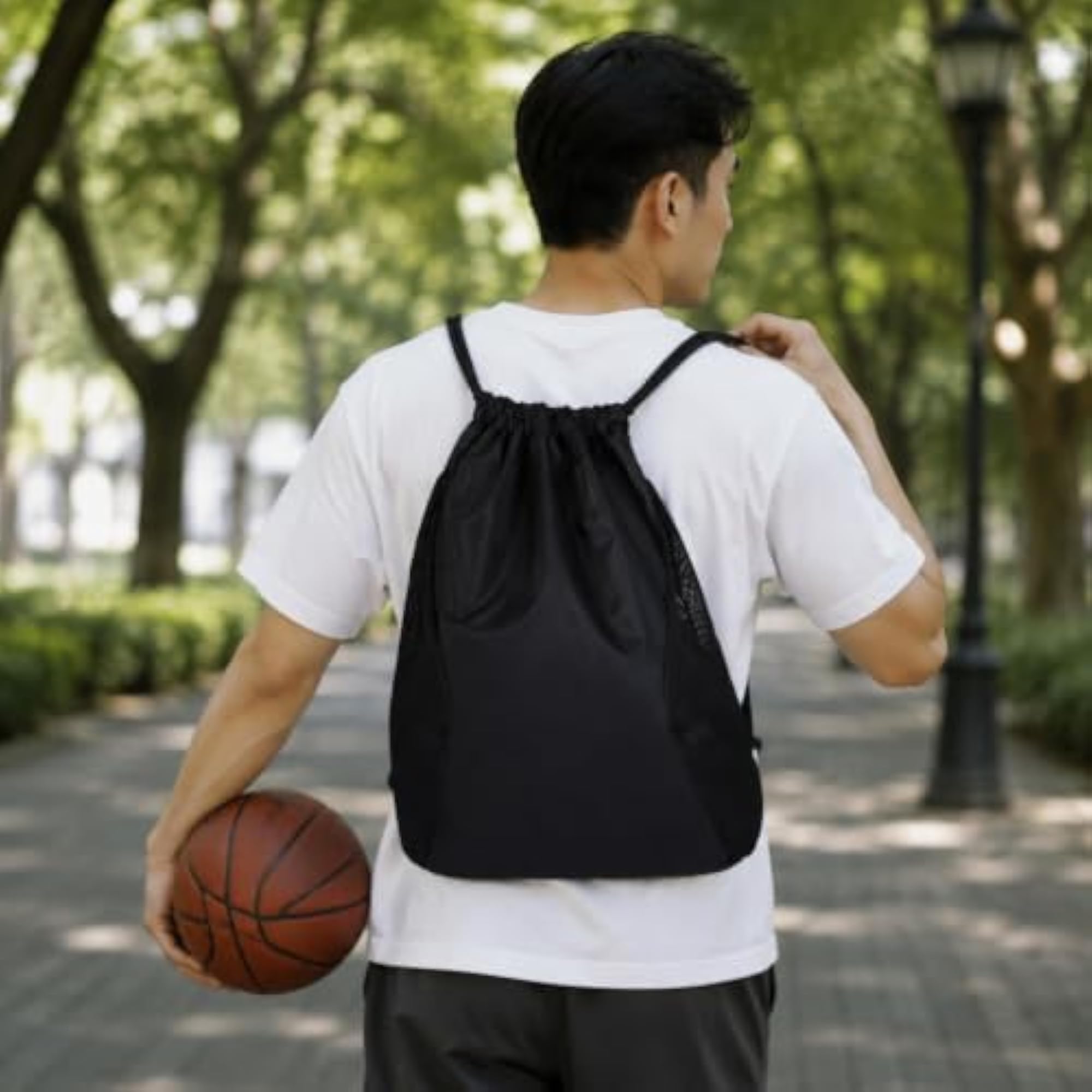 Large Capacity Drawstring Backpack for Sports and Gym, Black