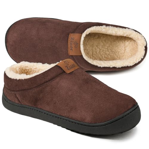 Zizor Men's Slip On Moccasin Slippers, Fleece Lined Bedroom House Shoes for Indoor/Outdoor