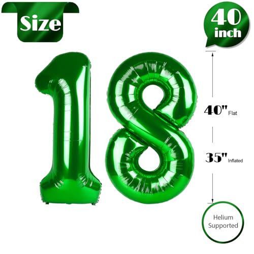 Image of Dark Green Number 18 Balloon 40 Inch, 18th Birthday Party Decorations, Giant 18 Foil Balloon for Party Supplies
