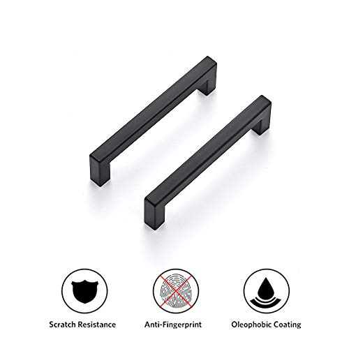 Image of Ravinte 50 Pack Square Cabinets Cupboard Handles Matte Black Drawer Pulls Stainless Steel Kitchen Cabinet Hardware Drawer Handles 5 inch Hole Center