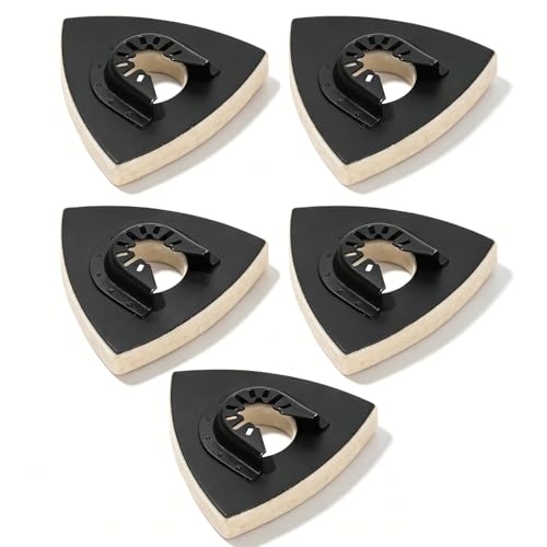 Yosoo Health Gear 5PCS Buffing Pads Triangular Wool Felt Polishing Pad with Alloy Steel Base for Oscillating Tool for Drill Buffer Attachment, Glass Polishing, and Rotary Tools