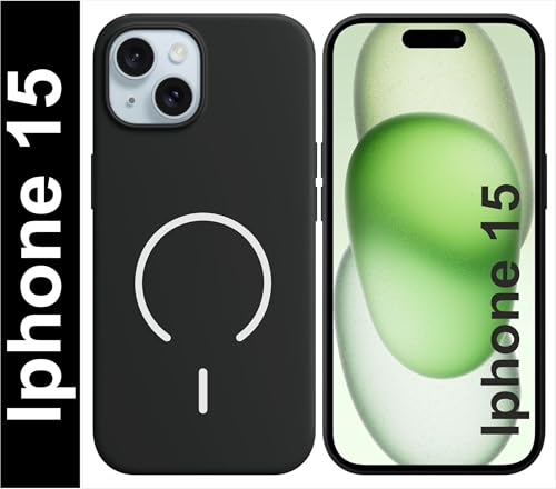 Image of SBMS Silicone Back Cover Case for iPhone 15 | Soft Micro-Fibre Lining Inside | Magsafe Print On Back Side Camera Protection Bump | Shockproof Case iPhone 15 (Black)