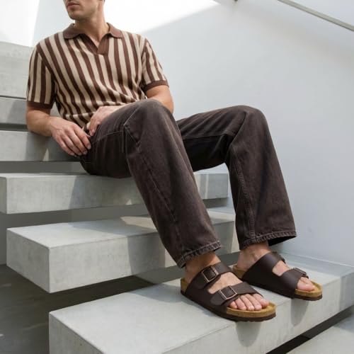 Image of CUSHIONAIRE Lane Cork Footbed Mens Sandals, Adjustable Buckle Comfort Slides for Men, Genuine Leather Insole Summer Sandals Men Footwear