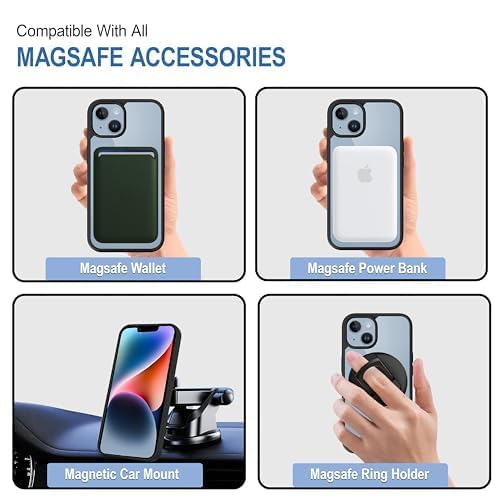 Image of Xmon Hybrid Shockproof Case for iPhone 13 /14, Mag-Safe Compatible, Transparent Hard PC Back with Black TPU Bumper, Slim Protective Phone Cover (iPhone 13 /14)