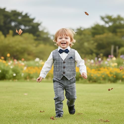 Image of Volunboy Toddler Suit Boys Formal Wedding Guest Dress Outfit | graduation dress clothes, gentleman ring bearer bowtie outfit, back-to-school pants set, birthday photoshoot dressy outfit