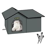Rest-Eazzzy Cat House for Outdoor Cats, Weatherproof and Insulated Feral Cat House with Mat and Clip, Easy to Put Together, Selfwarming Cat Shelter for Winter(Grey, Waterproof House-L)