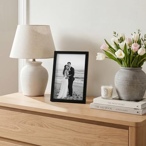 Image of Americanflat 6x9 Picture Frame with Shatter-Resistant Glass - Streamline Collection - Thin Border Photo Frame for Tabletop and Wall Display - Hanging Hardware and Easel Stand Included - Black