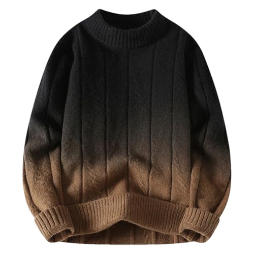 Men's Contrast Knit Sweater Long Sleeve Crew Neck Warm Loose Casual Pullover Sweaters
