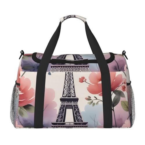Romantic Paris Eiffel Tower Bycicle Print Travel Duffle Bag - Foldable Personal Item Travel Bag for Women & Men,13x10.2x19.7