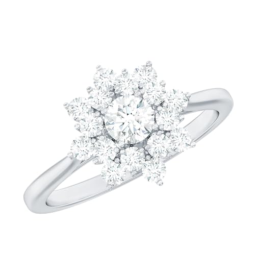Rosec Jewels Certified Lab Grown Diamond Flower Engagement Ring, Ef-Vs Quality, Diamond Cluster Ring For Women - Ready To Gift, 14K White Gold, Size:US 7.00