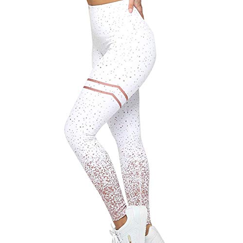 Pantalones Deportivo para Mujer Largos Pantalones Deportes para Yoga Pantalón Elástico Leggins Ajustados con Brillos para Yoga Deporte Entrenamiento (Blanco, S)