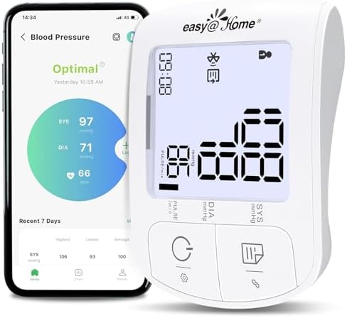 Bluetooth Wrist Blood Pressure Monitor: Easy@Home Accurate Automatic Blood Pressure Machine for Home Use - Portable with Backlit Display & Adjustable 5.3-8.5 inch Large Cuff - Irregular Heartbeat Monitoring & Unlimited Memory in the App