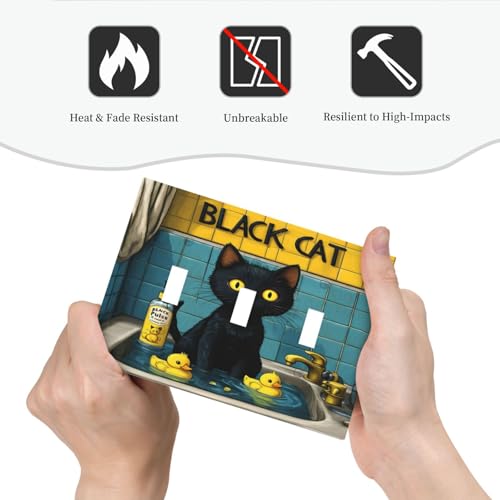 Decorative Light Switch Cover Plate Novelty Black Cat Funny Duck Bath 3 Gang Wall Plate Oversized Triple Toggle Switch Cover Plate Jumbo Faceplate for Bedroom Decor
