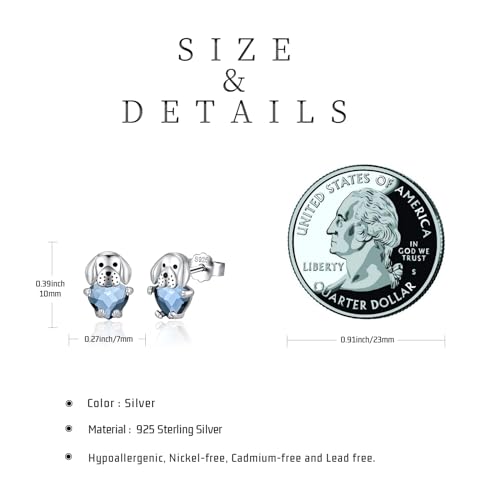 Image of 925 Sterling Silver Dog Earrings Cute Animal Puppy Stud Earrings Dog Jewelry Gifts for Women Girls Pet Lover Hypoallergenic Earrings for Sensitive Ears
