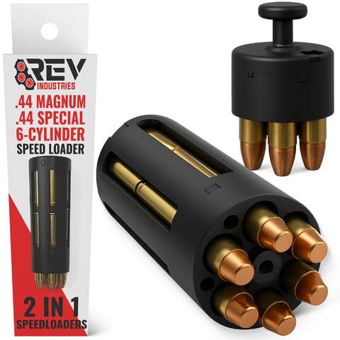 RevIndustries Speed Loader .44 Mag/.44 Spl Speed Loader for 6-Cylinder Revolvers – High-Capacity 2-in-1 Reload Tool (Triple Stack or Single 6-Round) – Patented Push-Button Release – Assembled in USA
