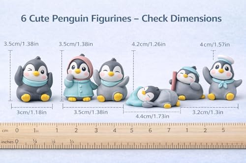 Image of Cute Penguin Miniature Figurines Set of 6 for Home Decor, Car Dashboard & Office Desk Decoration, Resin Decorative Showpieces, Gift Item for Kids, Couples & Friends (Set of 6)