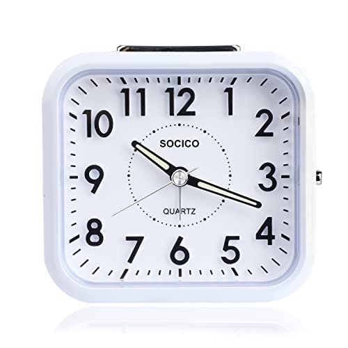 SOCICO Alarm Clock Analogue,Travel Clock Silent Non Ticking Bedside Clock with Night Light Snooze Function Battery Operated Clocks for Desk Table Bedroom Office Bathroom