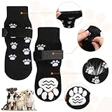 Weniubit 4 Paar Hundesocken Anti Rutsch Doppelseitige, Hundesocken Leckschutz mit Verstellbaren Riemen, Hunde Socken für Hunde im Innenbereich im Freien (M)