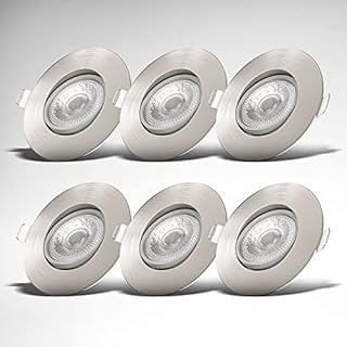 B.K.Licht Set of 6 Recessed LED spotlights, Dimmable, Pivoting, Extra-Flat, Ceiling Cut-Out Ø68mm/2.6in, Built-in 5W LED modules, 460Lm, Warm White Light, IP23 Spots, no Transformer Required 230V