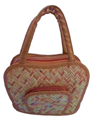 Image of han bag bamboo (HART SHAPE) Bamboo Bags for Women - Handmade Wicker Woven Purse Handbag