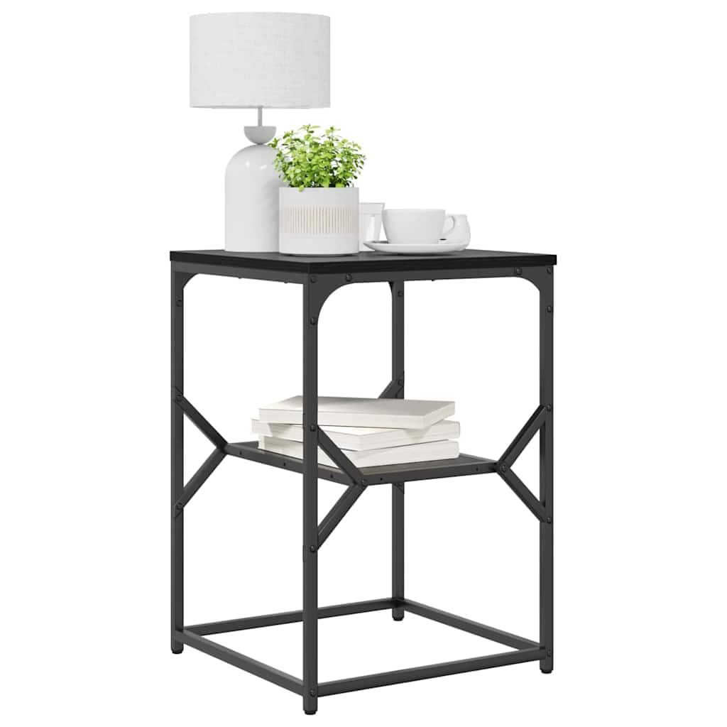 Hothingwell Beistelltisch Eiche schwarz 41x40x60 cm | Maschinenholz, Stahlrahmen, matte Oberfläche, Aufbewahrung für Lampen, Reinigung mit feuchtem Tuch