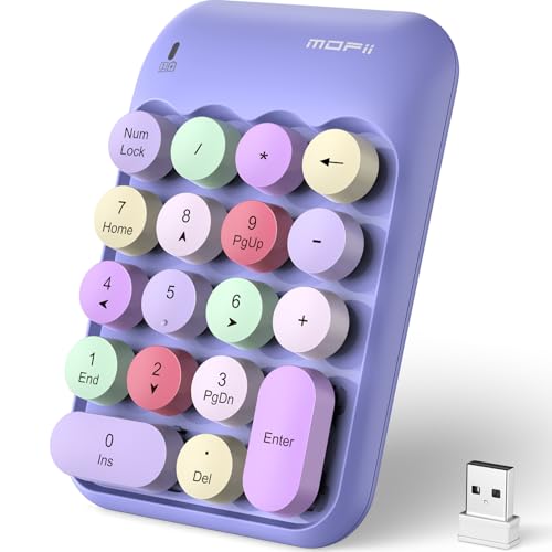MOFII Cute Colorful Wireless Number Pad - 18 Keys Portable 2.4 GHz with Stable Wireless Connectivity 10-Key Financial Accounting Extension (Purple Colorful)