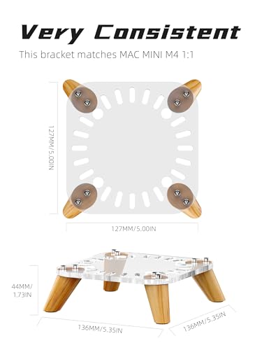 Support vertical Mac Mini M4 socle bois pour bureau épuré