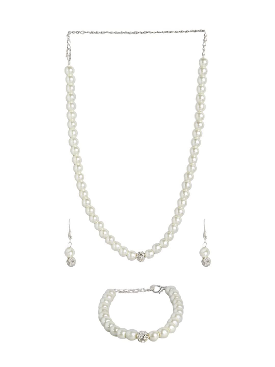 ZAVERI PEARLS Silver Tone Beads & Pearls Necklace Earring & Bracelet Set For Women-ZPFK10424 (B09J53P54G) Amazon Price History, Amazon Price Tracker