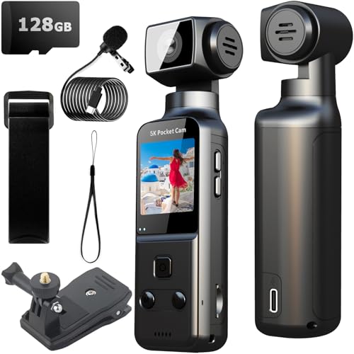 YONDENE Body Camera 5K with External Microphone, Video & Audio Mini Vlog Camera with 270° Rotated Lens, Pocket Cam for Sport, Outdoor, Riding, Travel, 128GB Included