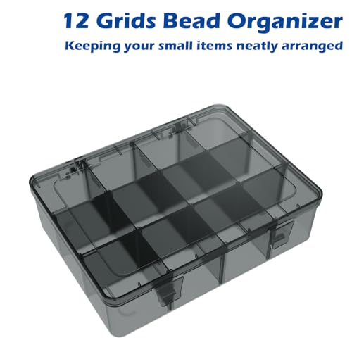 Image of Clear Organizer Box,12 Grids Organizer Box with Removable Dividers for Jewelry,Bead Storage Organizer Box,Plastic Compartment Container for Tool Tackle Box, Gray