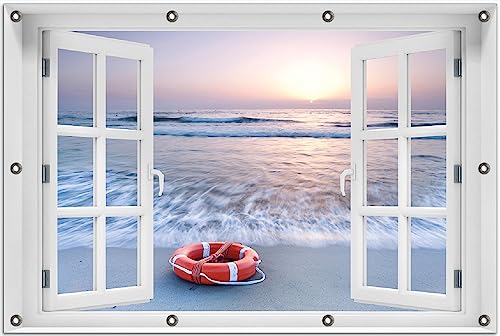 Wallario Outdoor-Poster für Garten oder Balkon Rettungsring am Strand...