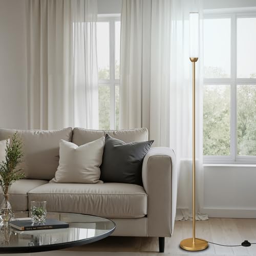 Image of Ambimall LED Floor Lamp with Remote Control, 65 inch Standing lamp with Stepless Adjustable 3000K-6500K Colors & 30-100% Brightness, Foot Switch(Gold) (Pack of 2)