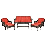 Jeco 6pc Wicker Seating Set in Espresso with Red Cushions