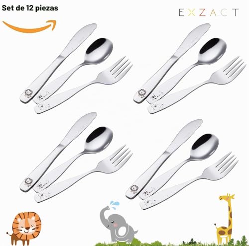 Cubertería infantil 12 piezas Exzact de acero inoxidable 18/10 cubiertos para niños de safari 4