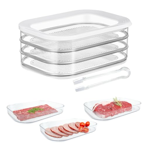 IBEQUEM 3Pcs Deli Meat Container for Fridge, Stackable Bacon Lunc...