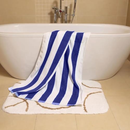 Image of Home Plus Studio 100% Cotton Towel Hotel Pool /Swimming /Beach /Bath Sheet /Gym /Beach Towel Extra Large Size Bath Towel - Pack of 1 - Size 90 CM x 180 CM (36 inch in x 72 inch in) - Blue & White Stripes