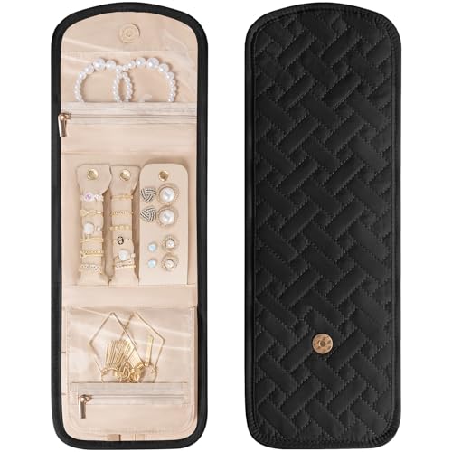 Image of Travel Jewelry Holder Organizer Case, Foldable Jewelry Storage Bag, for Necklaces Rings Earrings Bracelets, Small, Black