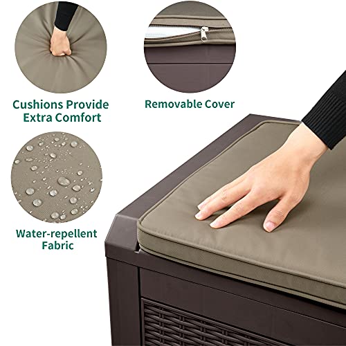 Yitahome 100 Gallon Large Resin Deck Box Outdoor Storage With Cushion For Patio Furniture,Outdoor Cushions,Garden And Pool Supplies-Waterproof,Lockable (Brown) #TOP6